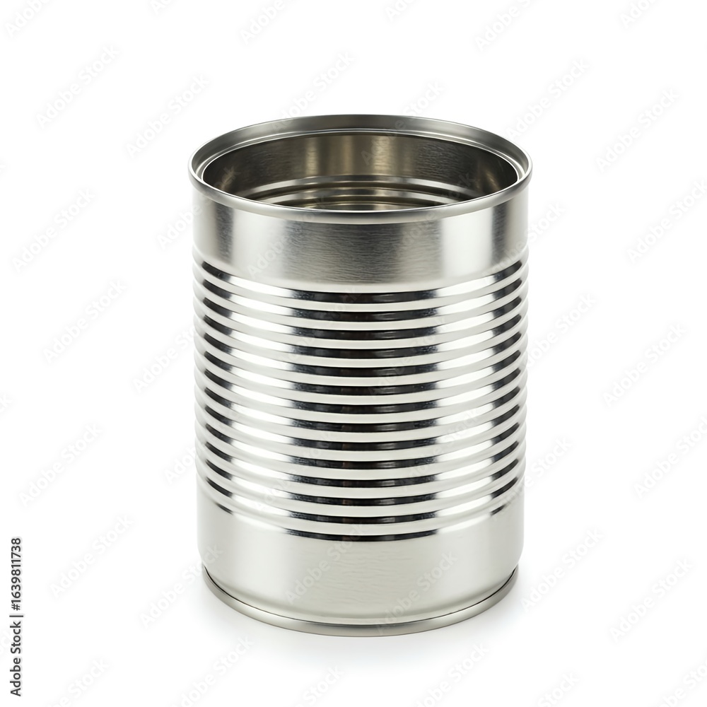 Empty Metal Can with Grooved Sides on a White Background Empty Metal Can with Grooved Sides on a White Background