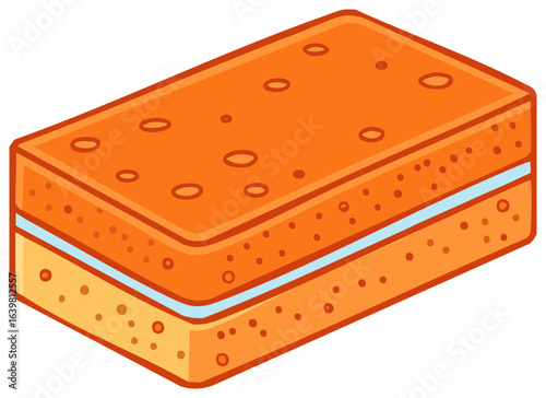Isometric Sponge for Washing in Orange with Blue Stripe for Hygiene Product, Cleaning Tool Icon