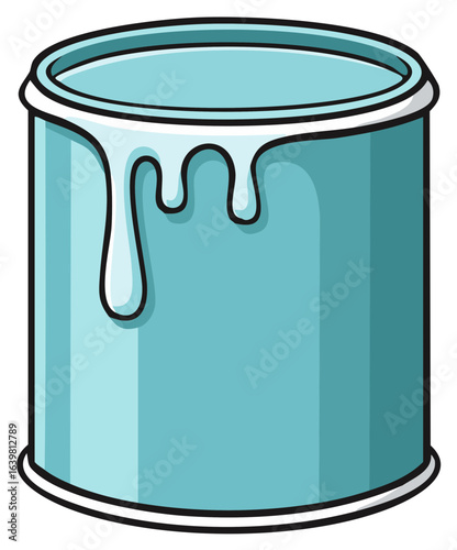 Cartoon Paint Can with Dripping Turquoise Paint Ready for a Home Improvement Project or an Arts and Crafts Session