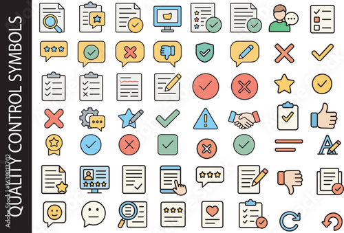 Colorful Review, Feedback & Rating Icon Set. Survey & Quality Control Symbols.