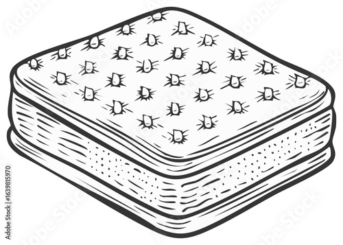 Vintage mattress illustration with textured surface and side stitching