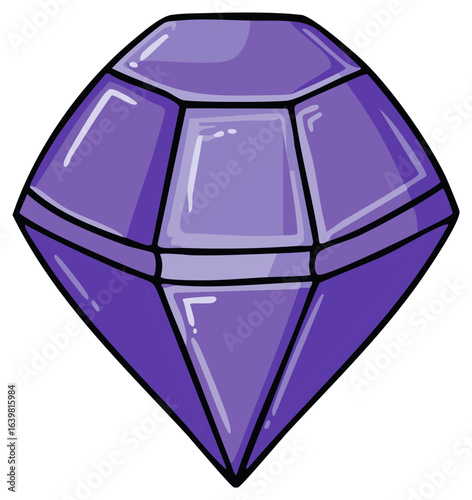 Cartoon Purple Gemstone Isolated on White in a Digital Illustration Style