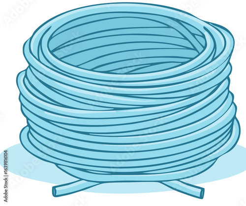 Illustrative light blue flexible tubing rolled in a circular coil shape resting on two ends.
