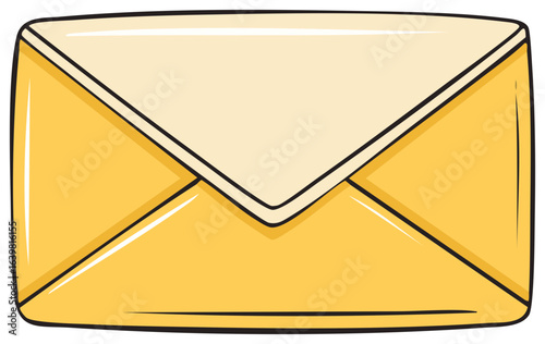 Bright yellow envelope illustration with a light yellow flap and dark outline