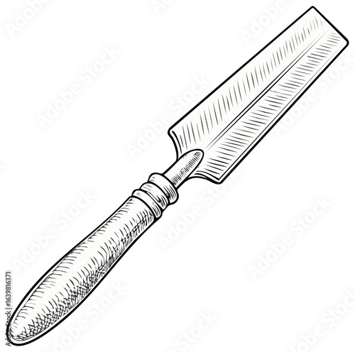 Hand drawn illustration of a vintage straight razor in black and white