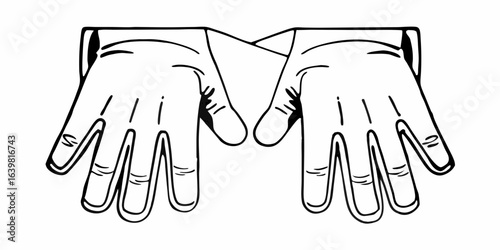 Two hands wearing gloves are presented in a line drawing style with a clear white background image on transparent background