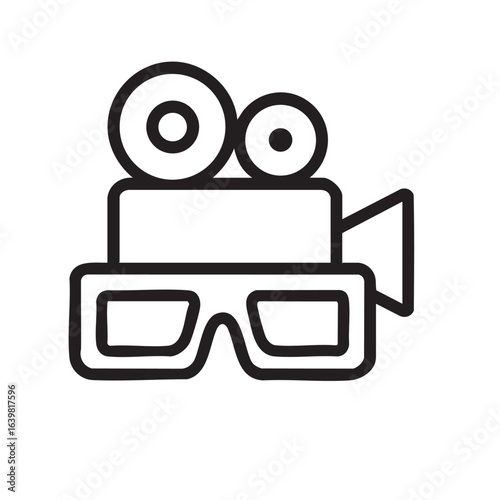 3D Movie Camera Icon A Simple Black and White Vector Illustration for Film and Entertainment