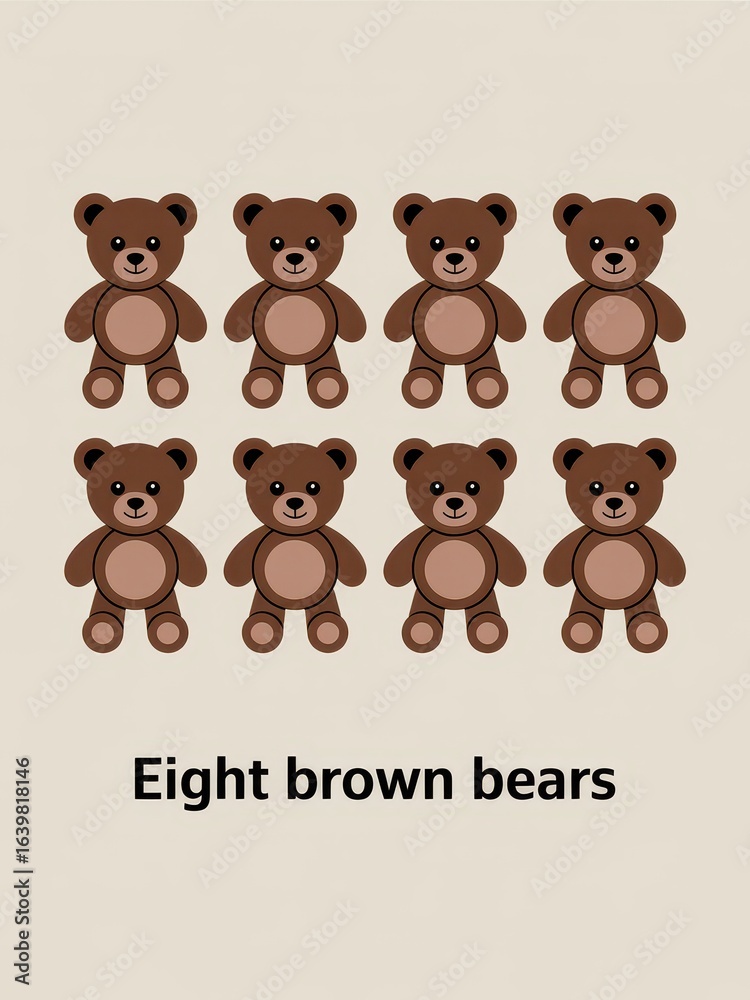 Obraz premium Eight Brown Bears Illustration 