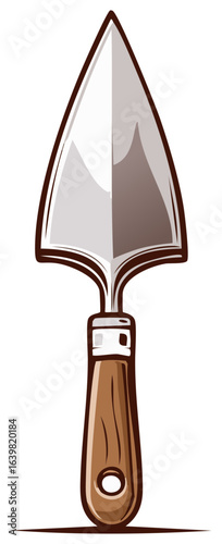 Garden trowel with wooden handle for planting and transplanting plants in the garden