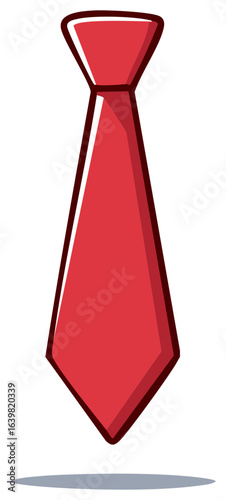 Simple cartoon red necktie isolated on white background with subtle shadow