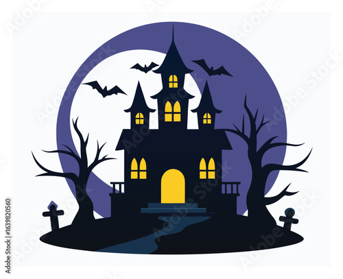 Spooky Haunted Mansion Vector Scene Elements Artwork for Halloween Clipart