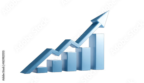 3D graphic of a rising bar graph.  Light blue, upward trend