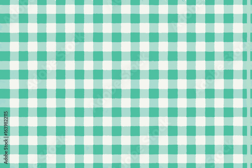 Seamless green gingham pattern featuring a vintage-style plaid fabric texture