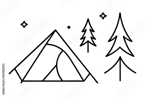 Camping Tent Under Starry Night Sky with Pine Trees – Vector SVG Illustration