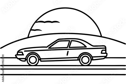 Car Driving Into Sunset on Open Road Horizon