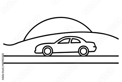 Car Driving Into Sunset on Open Road Horizon