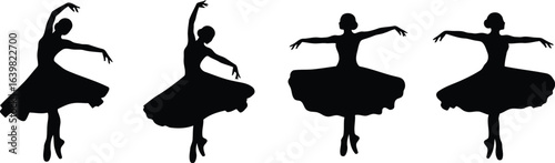 Dancer Spinning with Dress Flowing Silhouette Icon Vector Set - Performing Arts and Elegant Movement