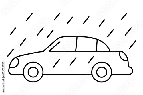 Car in Rain with Wipers On - Minimal Line Art Illustration