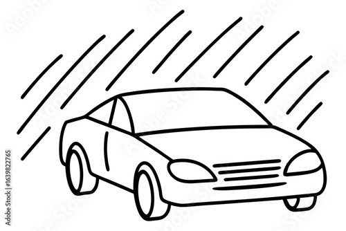 Car in Rain with Wipers On - Minimal Line Art Illustration