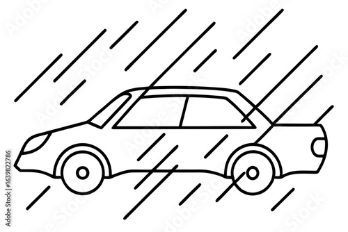 Car in Rain with Wipers On - Minimal Line Art Illustration