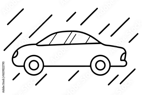 Car in Rain with Wipers On - Minimal Line Art Illustration
