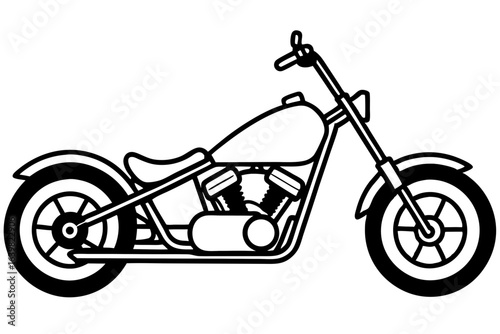 Chopper Motorcycle Line Art with Extended Fork – Vector Illustration