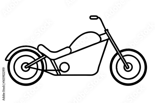 Chopper Motorcycle Line Art with Extended Fork – Vector Illustration