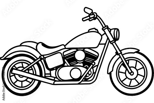 Chopper Motorcycle Line Art with Extended Fork – Vector Illustration
