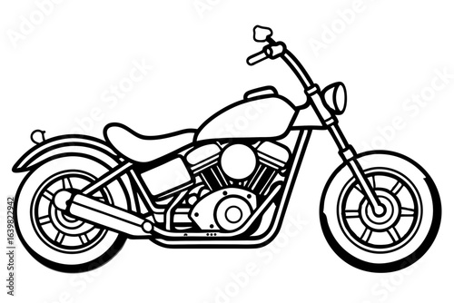 Chopper Motorcycle Line Art with Extended Fork – Vector Illustration