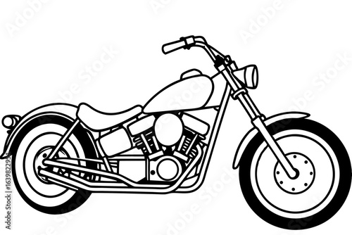 Chopper Motorcycle Line Art with Extended Fork – Vector Illustration