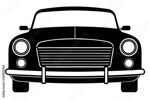 Vintage Classic Car Front View with Chrome Grille – Vector Illustration
