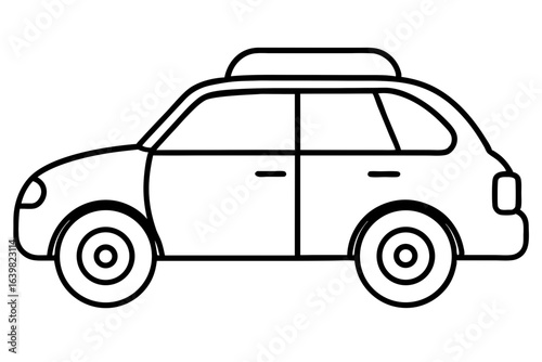 Compact Car with Roof Luggage Rack - Line Art Vector Illustration