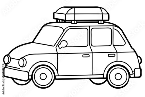 Compact Car with Roof Luggage Rack - Line Art Vector Illustration