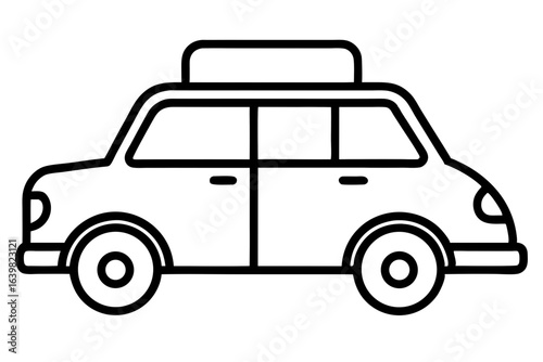 Compact Car with Roof Luggage Rack - Line Art Vector Illustration