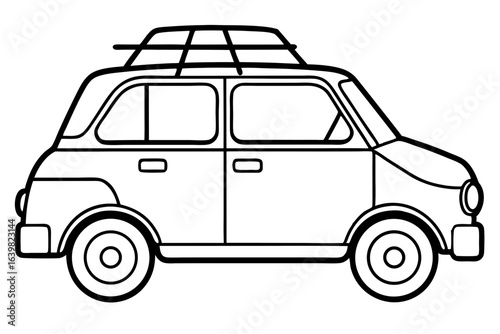 Compact Car with Roof Luggage Rack - Line Art Vector Illustration