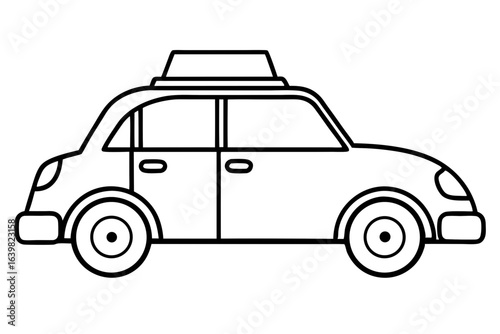 Compact Car with Roof Luggage Rack - Line Art Vector Illustration