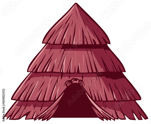 Illustration of a cartoon-style hut or shelter, featuring layered design.