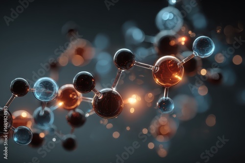 Abstract Molecular Structure: Glowing Spheres and Bonds