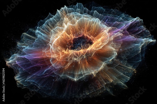 Abstract Nebula Explosion on Black Background, Cosmic Art
