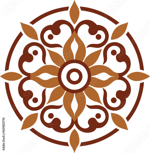 cultural medallion with floral swirls brown