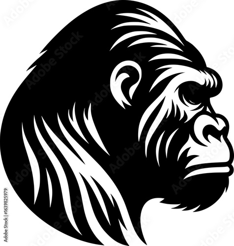 Wallpaper Mural Simplified black and white vector of a gorilla profile with bold shapes and minimal detail, suitable for gaming design or logo Torontodigital.ca