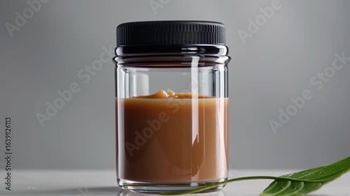 Minimalist Face Cream Jar with Levitating Lid and Falling Leaf - Natural Skincare Concept