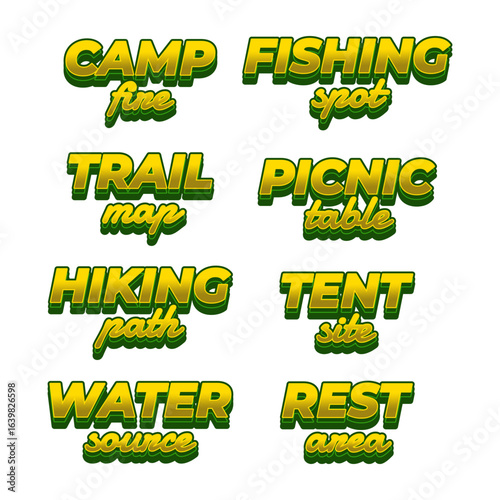 Camp area text effect set in yellow green colors