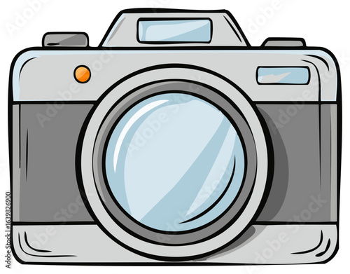 Hand Drawn Illustration of a Digital Camera with a Large Lens