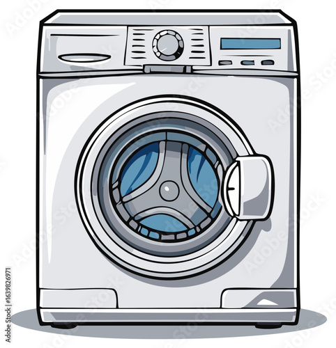 Modern front loading washing machine household appliance illustration for laundry and cleaning