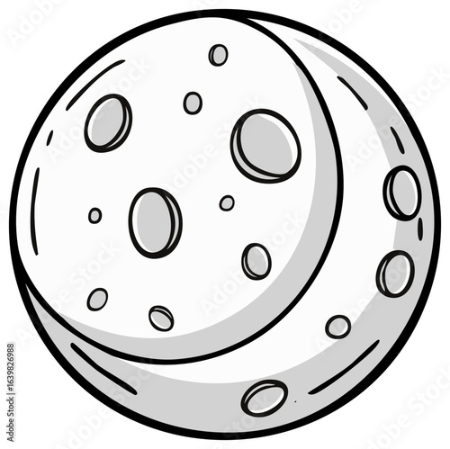Stylized illustration of a crescent moon with craters and shading