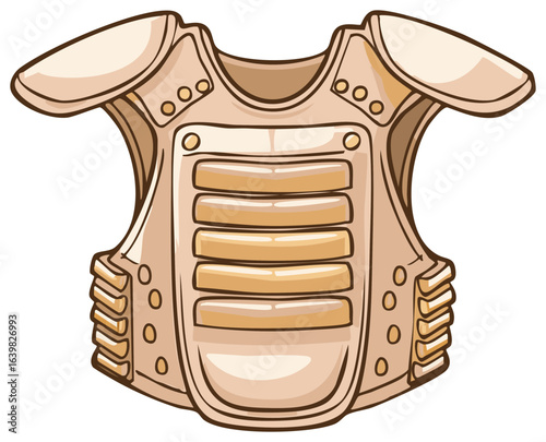 Illustration of Fantasy Warrior Armor Chest Piece with Shoulder Pads and Metal Plates, Shielding Equipment