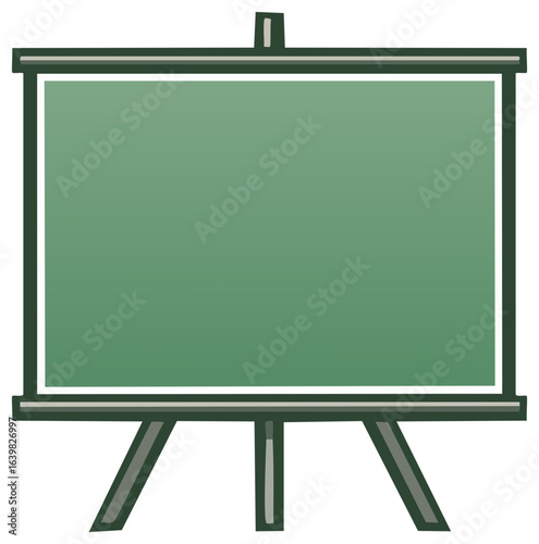Empty green chalkboard on easel in a cartoon style
