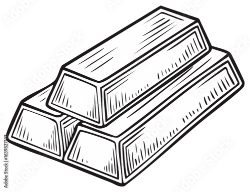 Hand-drawn illustration of gold bars stacked representing wealth and investment concept