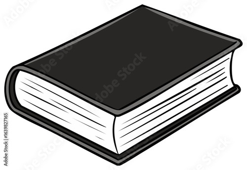 Simple cartoon illustration of a thick closed book with a plain black hardcover